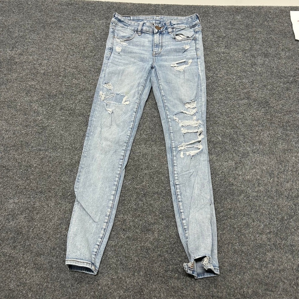 American Eagle Jeans Womens Size 4 Light Wash Distressed Skinny Stretch Denim